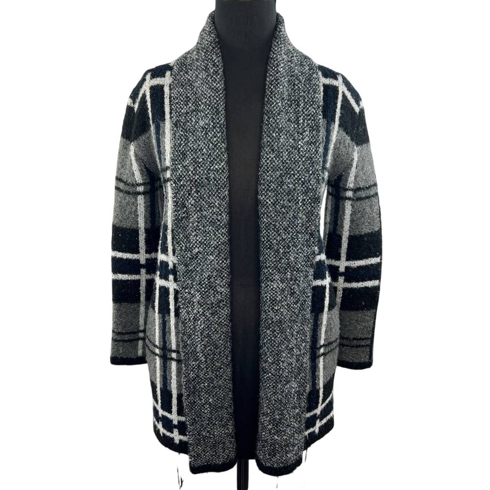 Soft JOIE Black Gray Long Sleeve Cowl Neck Wool-Blend Open Front Cardigan Sz XXS